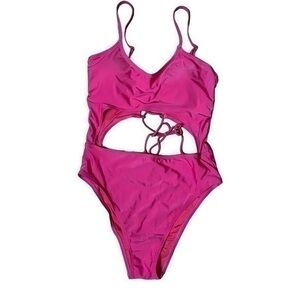 Cutout One Piece - Lace Up, Scoop Neck ,High Cut Scrappy Swim Suit- Size L